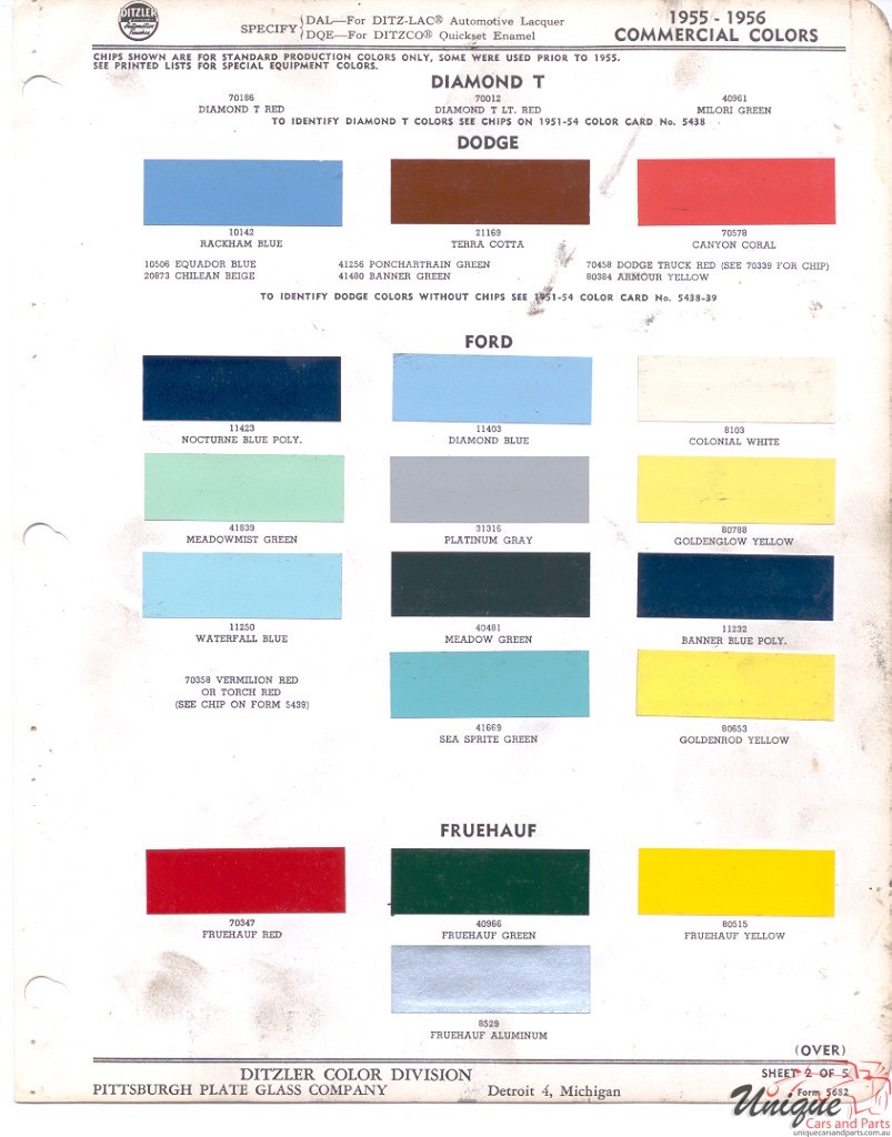 1955 Ford Paint Charts Fleet PPG